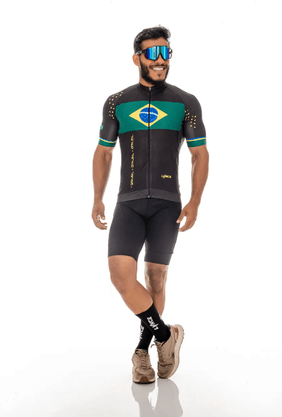 Camisa De Ciclismo Masculina Brasil Lynce Preta Lynce