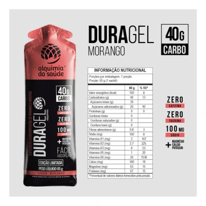Caixa De Carbogel Duragel Com 40G Carb + Taurina Sabor Morango - 65G 15 Unidades