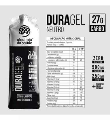 Caixa De Carbogel Duragel Com 27G Carb + Taurina Sabor Neutro - 60G 15 Unidades
