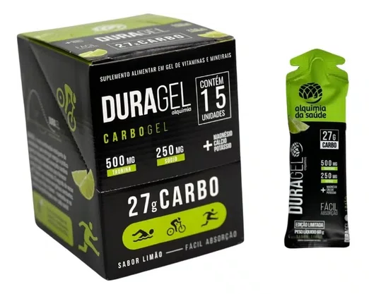 Caixa De Carbogel Duragel Com 27G Carb + Taurina Sabor Limão - 60G 15 Unidades