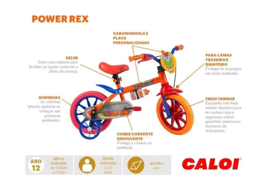 Bicicleta Infantil Aro 12 Caloi Power Rex Laranja