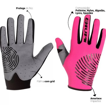 Luva Ciclismo Hupi Dedo Longo Bio Full Rosa