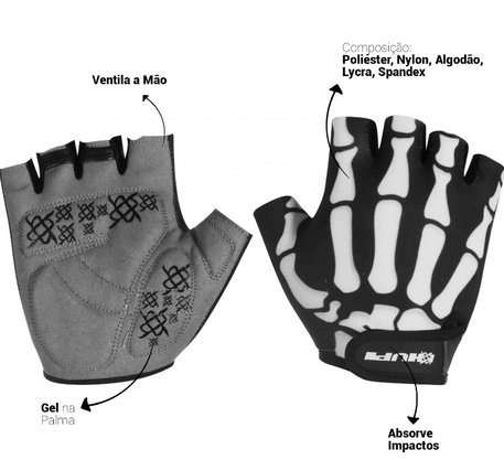 Luva Ciclismo Hupi Eco Dedo Curto Bones