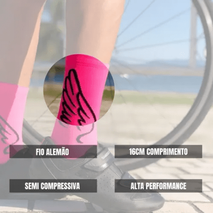 Meia De Ciclismo Hupi Asas Rosa - Lt Para Pés Menores