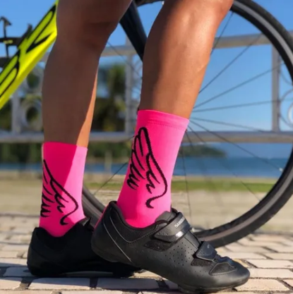 Meia De Ciclismo Hupi Asas Rosa - Lt Para Pés Menores