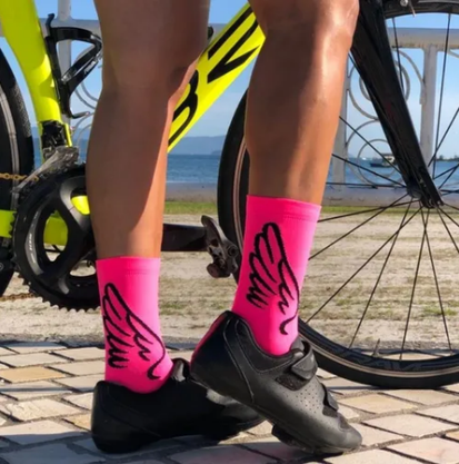 Meia De Ciclismo Hupi Asas Rosa - Lt Para Pés Menores