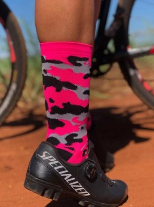 Meia Hupi Camo Rosa Neon