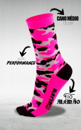 Meia Hupi Camo Rosa Neon