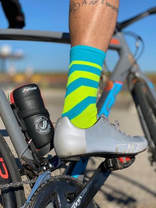 Meia De Ciclismo Hupi Raya Azul/Amarelo - Para Pés Menores