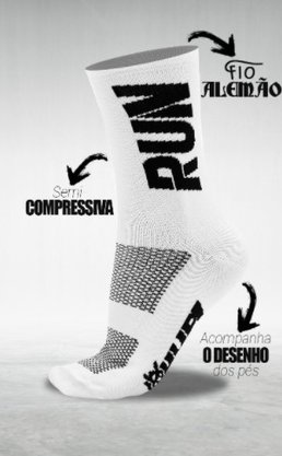 Meia Hupi Run Branco/Preto