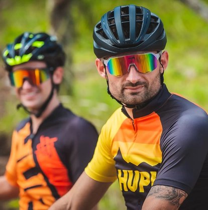 Óculos De Ciclismo Hupi Huez Lente Dourado Espelhado