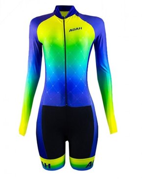 Macaquinho Feminino Manga Longa Agah Kali Azul/Verde Neón Gg